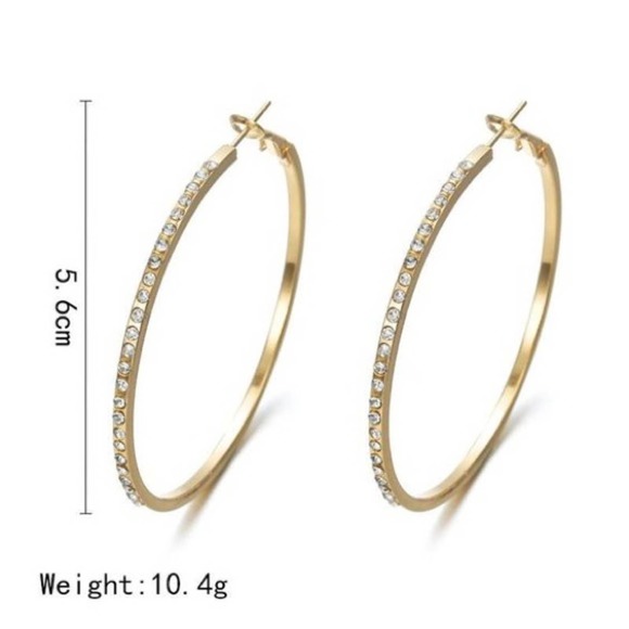 Fashion Rhinestone Medium Gold Hoop Earrings - Picture 3 of 10